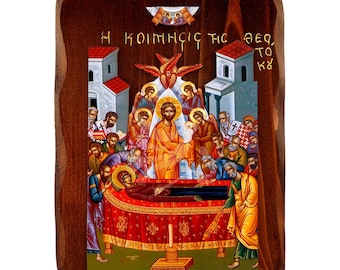 The Dormition of the Virgin Mary Icon, Handmade Wooden icon of Koimisi tis Theotokou, Byzantine art wall, religious gift, christian decor