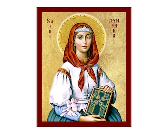 Icono de Santa Dymphna, icono cristiano de Santa Dymphna hecho a mano, placa de arte bizantino para colgar en la pared, arte religioso cristiano