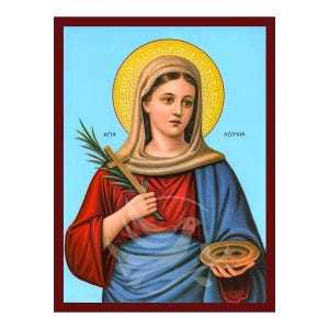 Ícone de Santa Lúcia, Ícone bizantino feito à mão de Agia Loukia, Placa de parede de arte religiosa, Presente cristão
