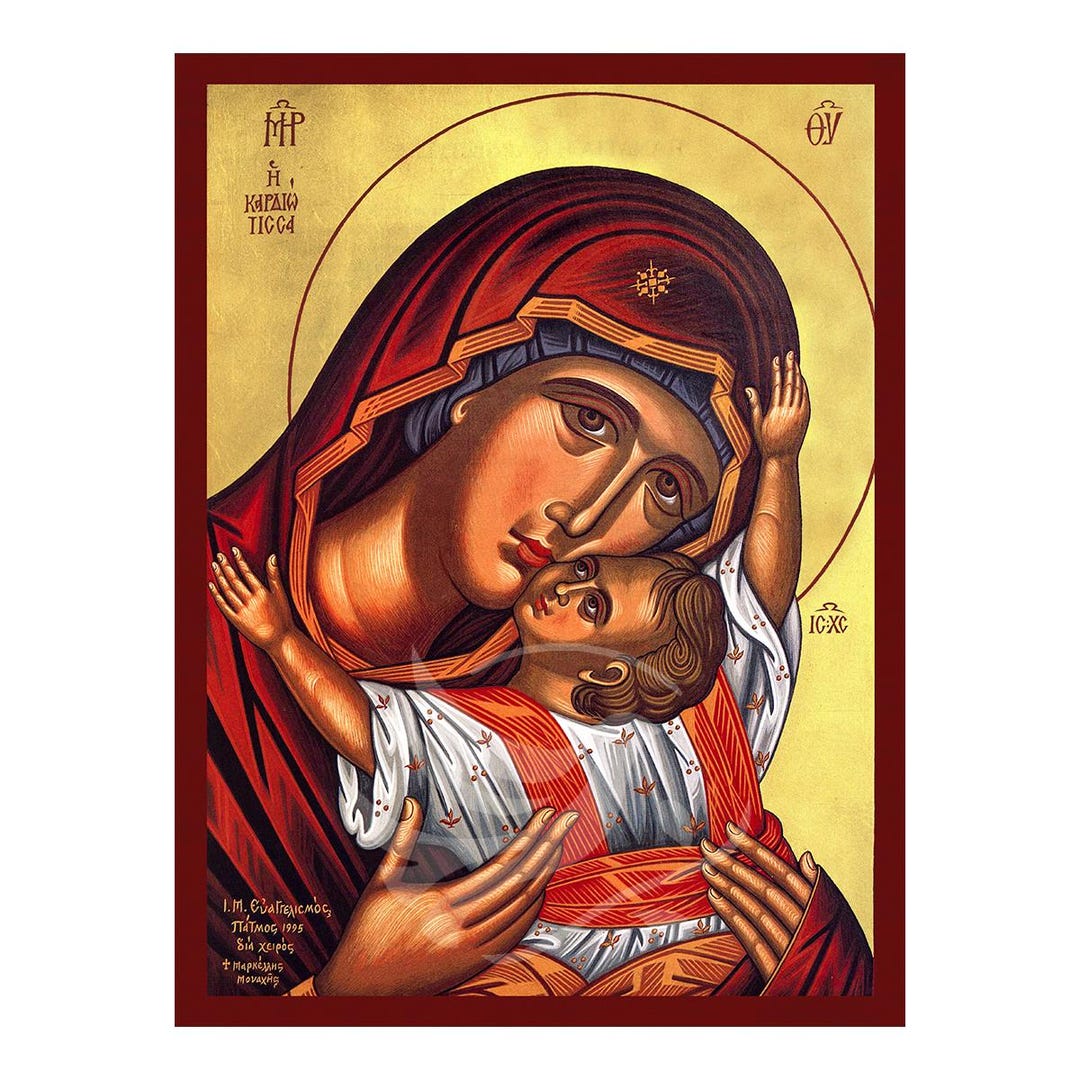 Our Lady of Tenderness Icon, Handmade Byzantine Icon of Panagia I ...