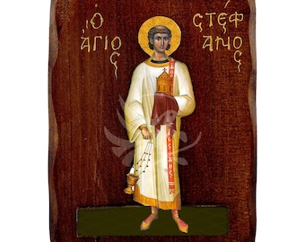 Sint-Stefanus-pictogram, handgemaakt Grieks-orthodox icoon van Sint-Stefanus, Byzantijnse kunst muur hangende plaquette, religieus cadeau, christelijk decor