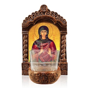 Saint Glykeria Vigil Lamp, Saint Glykeria Greekmade Tabletop Icon, Handmade Ceramic Vigil Lamp with Glass Cup