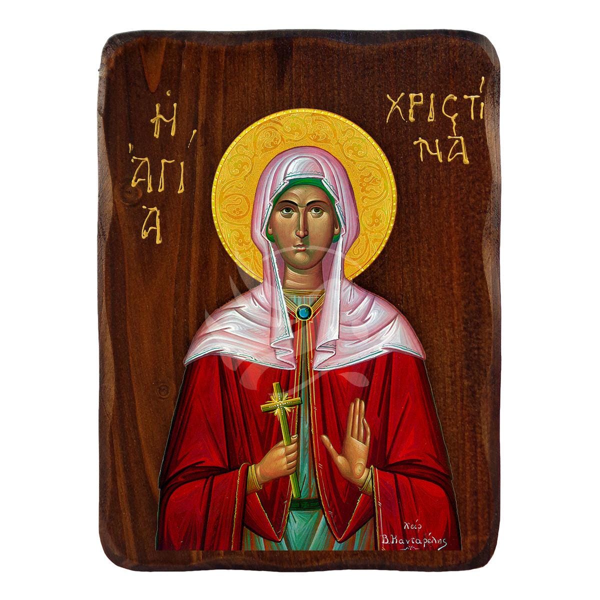 Saint Christina icon, Handmade Greek Orthodox icon of St Christina, Byzantine art wall hanging plaque, religious gift, christian decor