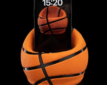 Basketball Phone Holder | 3D Printed Stand with USB Cable Slot | Sports Desk Accessory