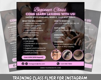 Editable Lash Training Class Flyer Canva Template | Instagram Post & Story | Digital Lash Course Promotional Flyer | Lash Business Tools