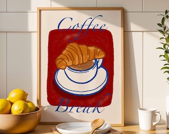 Coffee and Croissant Print – Parisian Cafe Kitchen Wall Art