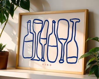 Minimalist Wine Bottle Art Print: Modern Line Drawing, Kitchen & Bar Decor