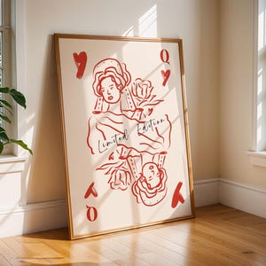 Queen of Hearts Print – Limited Edition Modern Playing Card Wall Art -Modern Queen Card Illustration Fun Wall Art