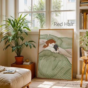 Cozy Bedtime Story Art Print 03- Cuddle Dog Poster- Dachshund Hand Drawn Poster Wall Art Gift for Her. Red Hair