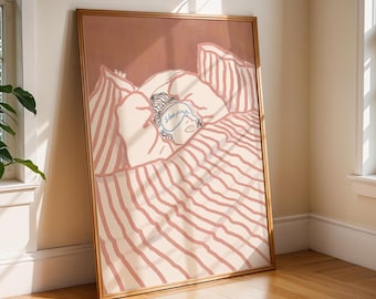 Sleeping Girl Art Print – Cozy Bedroom, Self-Care Decor