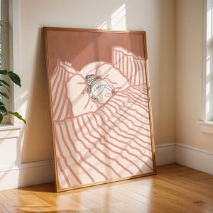 Cozy Bedtime Story Art Print 02 - Woman Sleepy Illustration Wall Art Bedroom Decor Gift for Her- Sleepy Girl Poster
