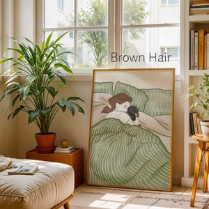 Cozy Bedtime Story Art Print 03- Cuddle Dog Poster- Dachshund Hand Drawn Poster Wall Art Gift for Her. Brown Hair