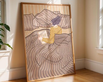 Bedtime Reading Art Print – Cozy Bookworm Illustration