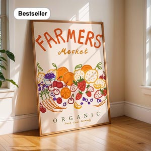 Farmers Market Art Print – Hand-Drawn Organic Fruit Illustration