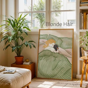 Cozy Bedtime Story Art Print 03- Cuddle Dog Poster- Dachshund Hand Drawn Poster Wall Art Gift for Her. Blonde Hair