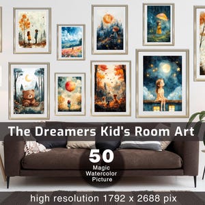 The Dreamers, Kids Room Wall Art Prints 50, Colorful Nursery Decor, Calm Baby Posters set, Gallery wall, Digital Printable Art