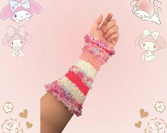 トリートユアセルフ vintage girly arm warmer tops Y2K Oversleeves for Women Cute Star Patterned Knitted Arm Warmers