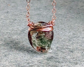 Garden Quartz Necklace, Dainty Scenic Lodolite Pendant, Customized Phantom Quartz Jewelry, Unique Paisley Shaped Gemstone, Choose your Stone