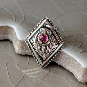 Scottish Thistle Necklace, Artisan Fine Silver & Pink Tourmaline Pendant, Scottish Gift for Her, Outlander Gift, Symbol of Love and Devotion