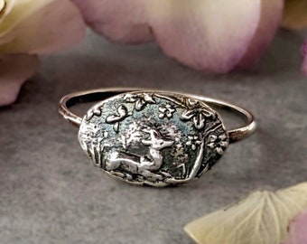 Silver Stag Ring, Sterling Silver Deer Ring, Woodland Scene, Nature Lover Gift, Forest Spirit, Spring Awakening, Artisan Hand Made Jewelry