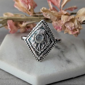 Sterling Silver Thistle Ring: Artisan Moonstone Celtic Jewelry