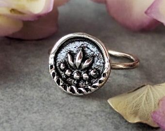 Silver Lotus Ring, Lotus Flower Ring, July Birth Flower Ring, Talisman Ring, Mindfulness Gift for Women, Silver Stacking Ring, Yoga Ring