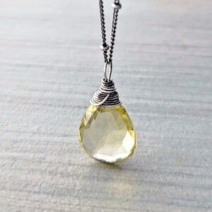 Lemon Quartz Necklace, Light Yellow Crystal Teardrop Pendant, Large Lemon Quartz Crystal Pendant Necklace, Minimalist Jewelry, Gift for Her