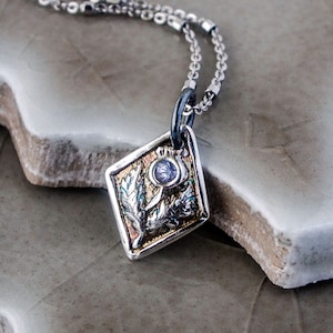 Fine Silver Thistle Pendant: Tanzanite Celtic Charm, Scottish Jewelry