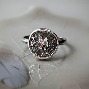Sterling Silver Bird Ring: Antique Button Cast, Friendship Jewelry
