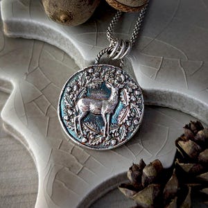 Sterling Silver Wax Seal Woodland Stag Pendant: Artisan Handcrafted Deer Talisman Necklace image 1