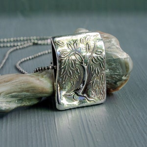 Willow Tree Slide Pendant, Sterling Silver Weeping Willow Pendant, Reversible Slide Pendant Necklace, Rustic Sterling Silver Slide Pendant