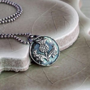 Silver Thistle Pendant, Artisan Sterling Silver, Wax Seal Jewelry, Silver Celtic Necklace, Scottish Thistle Jewelry, Outlander Gift for Her