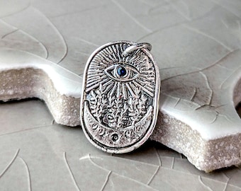 Sterling Silver All Seeing Eye Pendant | Sapphire Talisman Necklace