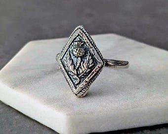 Sterling Silver Thistle Ring: Antique Inspired, Scottish Jewelry, One of a Kind, Size 5.25