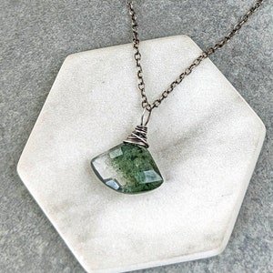 Garden Quartz Pendant Necklace, Dainty Scenic Lodolite Pendant, Phantom Quartz Jewelry, Sterling Silver and Scenic Quartz Pendant Necklace