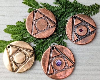 Copper & Bronze Alchemy Charms, Sacred Geometry Pendant Set, Handmade Artisan Jewelry Components
