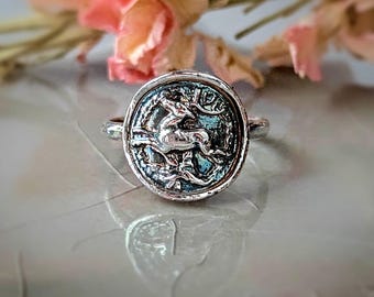 Sterling Silver Stag Ring: Antique Button Cast, Woodland Deer Jewelry