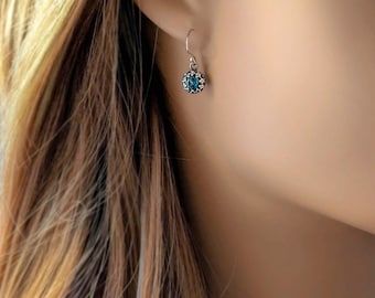 Victorian Inspired Kyanite Earrings: Deep Blue Rose Cut Gemstone, September Birthstone