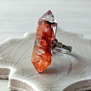 Fire Quartz Point Ring: Custom Sterling Silver Wire Wrapped Hematoid Quartz