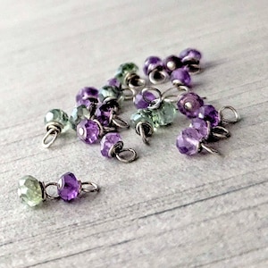 Dijes de amatista y prasiolita: pequeñas cuentas de plata de ley envueltas en alambre, suministros de joyería artesanal