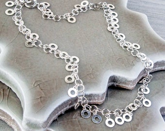 Sterling Silver Circle Anklet, Dainty Dangle Ankle Bracelet, Tiny Halo Charms, Boho Beach Jewelry