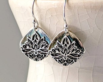 Lotus Earrings Sterling Silver, Sacred Flower, Resilience Symbol, Artisan Handmade Spiritual Jewelry