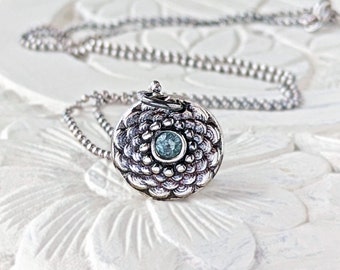 Zinnia Flower Pendant with Blue Zircon | Timeless Antique Inspired Gift for Mom | Symbol of Affection | Botanical Flower Cottagecore Jewelry