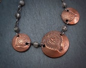 Copper Mehndi Triptych Necklace with Labradorite and Garnet - Reversable Jewelry