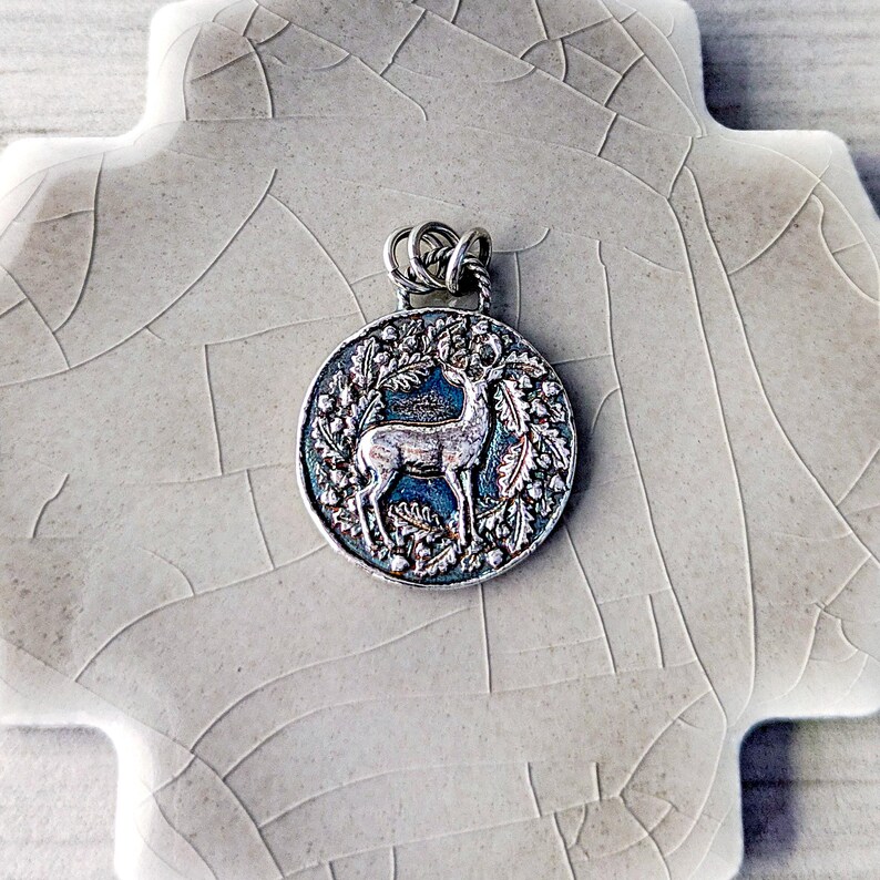 Sterling Silver Wax Seal Woodland Stag Pendant: Artisan Handcrafted Deer Talisman Necklace image 3