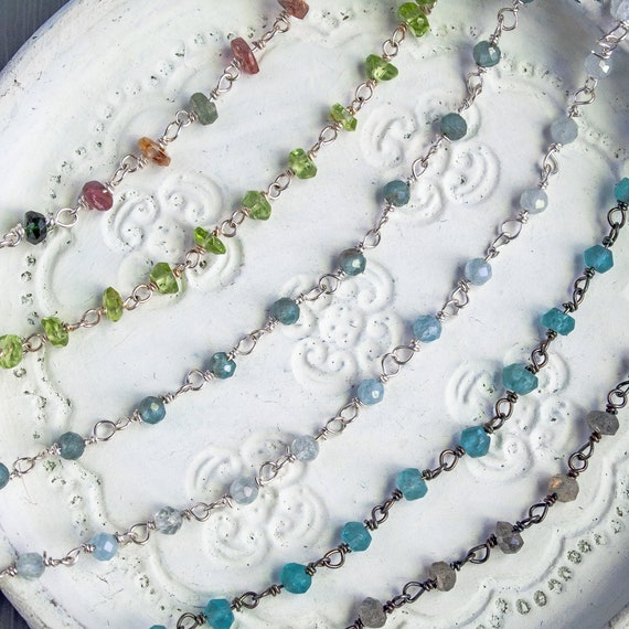 Sterling Silver Gemstone Rosary Chain: Dainty Layering Necklace