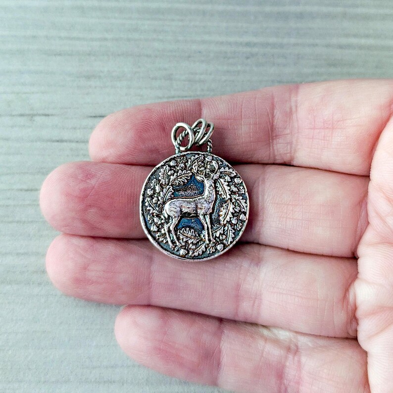 Sterling Silver Wax Seal Woodland Stag Pendant: Artisan Handcrafted Deer Talisman Necklace image 5