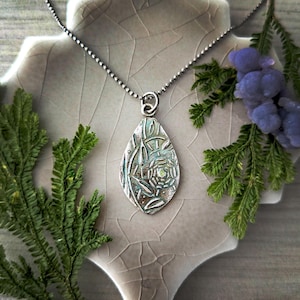 Fine Silver Spiderweb & Vine Pendant with Peridot: Gateway to Another World, Ancient Forest Spirit
