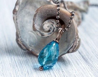 London Blue Topaz Sterling Silver Charm: December Birthstone Pendant