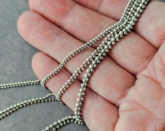 Sterling Silver Diamond Cut Bead Chain: 1.2mm, 1.5mm, 1.8mm in Bright or Oxidized Finish